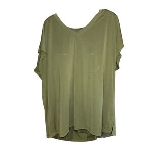 Maurices Edgely Olive Green V-Neck Top Womens Large Short Sleeve Relaxed Fit
